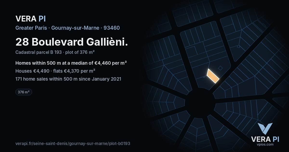 28 Boulevard Gallièni, Gournay-sur-Marne at night – the plot lit, the parcels around coloured by the prices near them