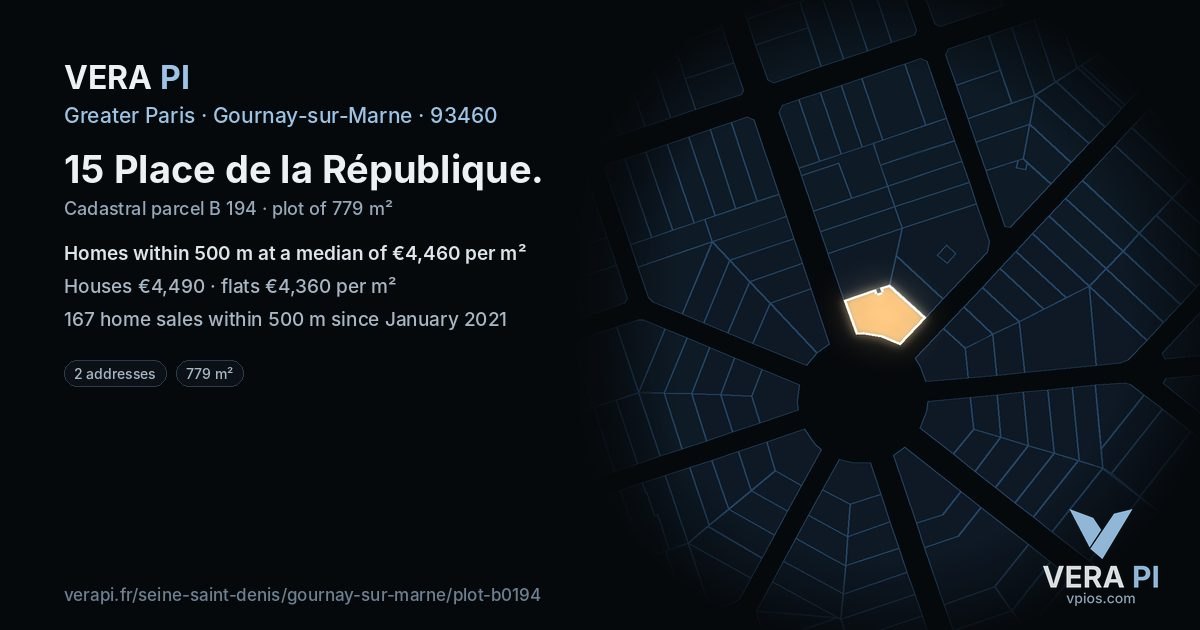 15 Place de la République, Gournay-sur-Marne at night – the plot lit, the parcels around coloured by the prices near them