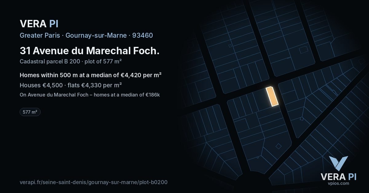 31 Avenue du Marechal Foch, Gournay-sur-Marne at night – the plot lit, the parcels around coloured by the prices near them