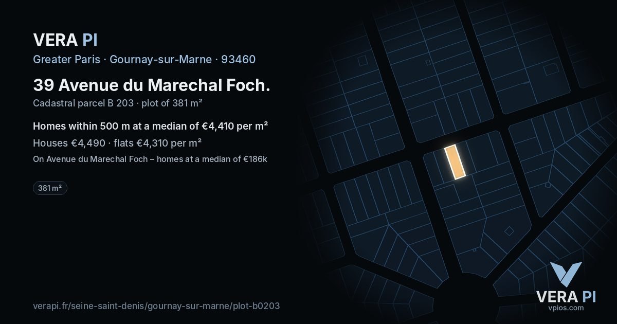 39 Avenue du Marechal Foch, Gournay-sur-Marne at night – the plot lit, the parcels around coloured by the prices near them