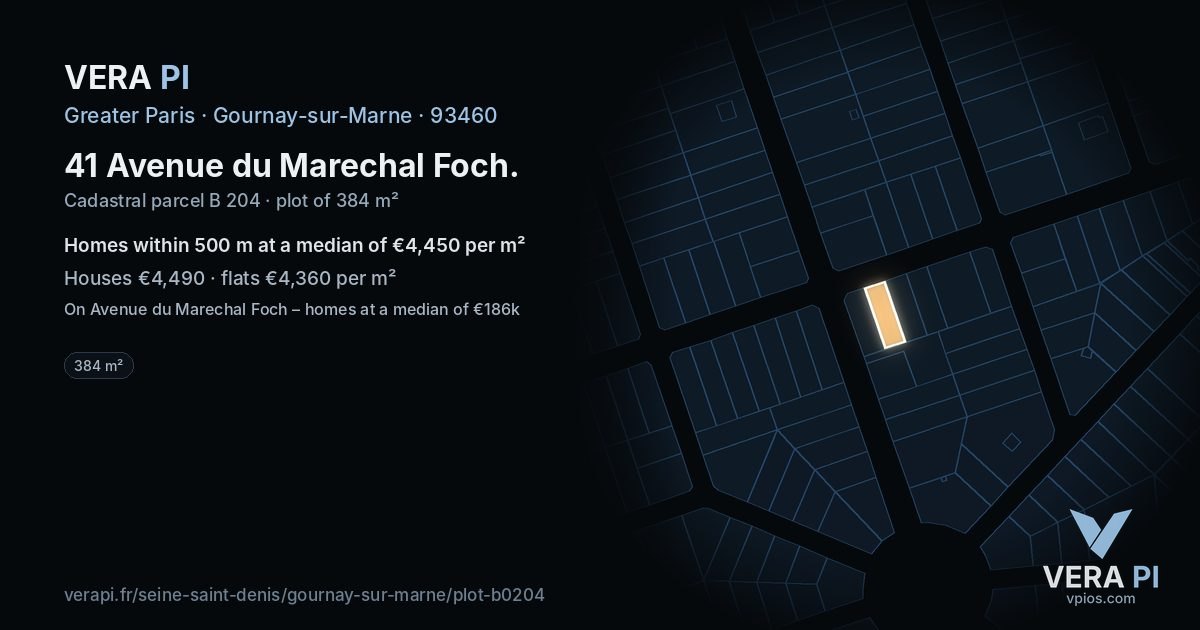 41 Avenue du Marechal Foch, Gournay-sur-Marne at night – the plot lit, the parcels around coloured by the prices near them