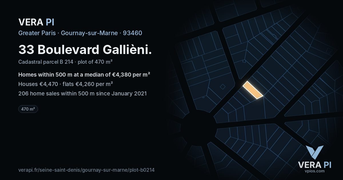 33 Boulevard Gallièni, Gournay-sur-Marne at night – the plot lit, the parcels around coloured by the prices near them