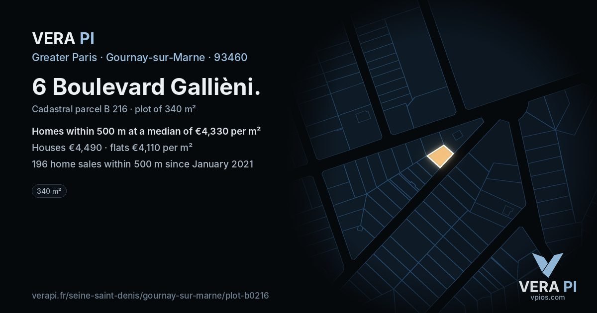 6 Boulevard Gallièni, Gournay-sur-Marne at night – the plot lit, the parcels around coloured by the prices near them