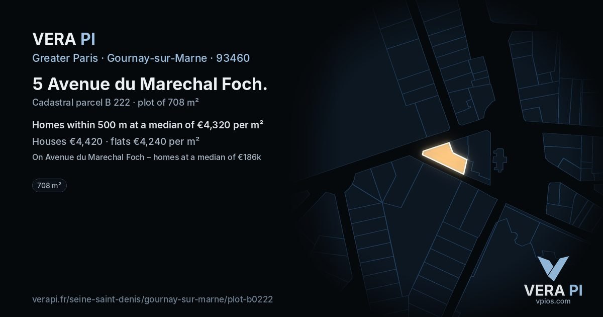 5 Avenue du Marechal Foch, Gournay-sur-Marne at night – the plot lit, the parcels around coloured by the prices near them