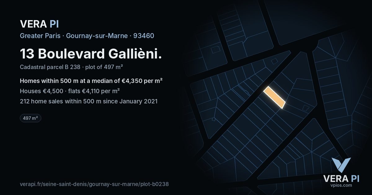 13 Boulevard Gallièni, Gournay-sur-Marne at night – the plot lit, the parcels around coloured by the prices near them