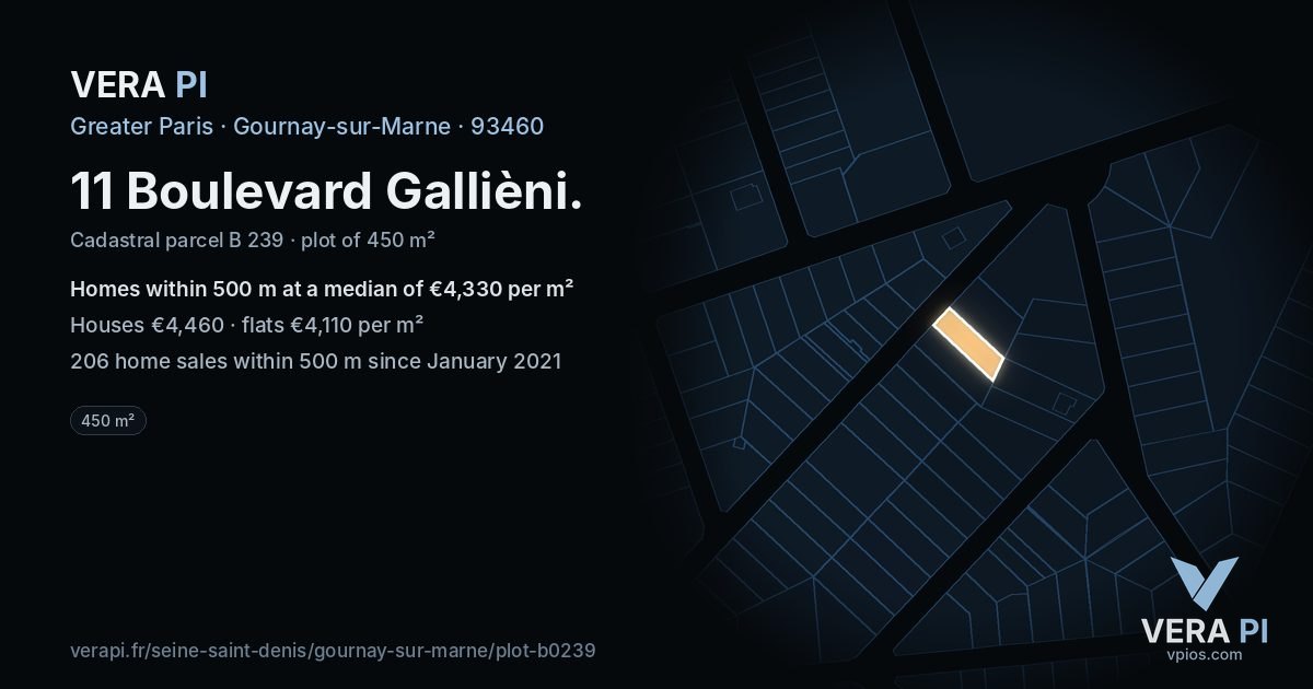 11 Boulevard Gallièni, Gournay-sur-Marne at night – the plot lit, the parcels around coloured by the prices near them