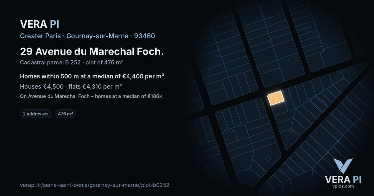 29 Avenue du Marechal Foch, Gournay-sur-Marne at night – the plot lit, the parcels around coloured by the prices near them