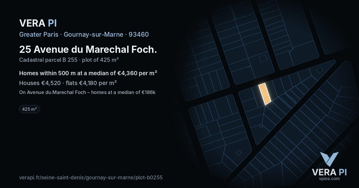 25 Avenue du Marechal Foch, Gournay-sur-Marne at night – the plot lit, the parcels around coloured by the prices near them