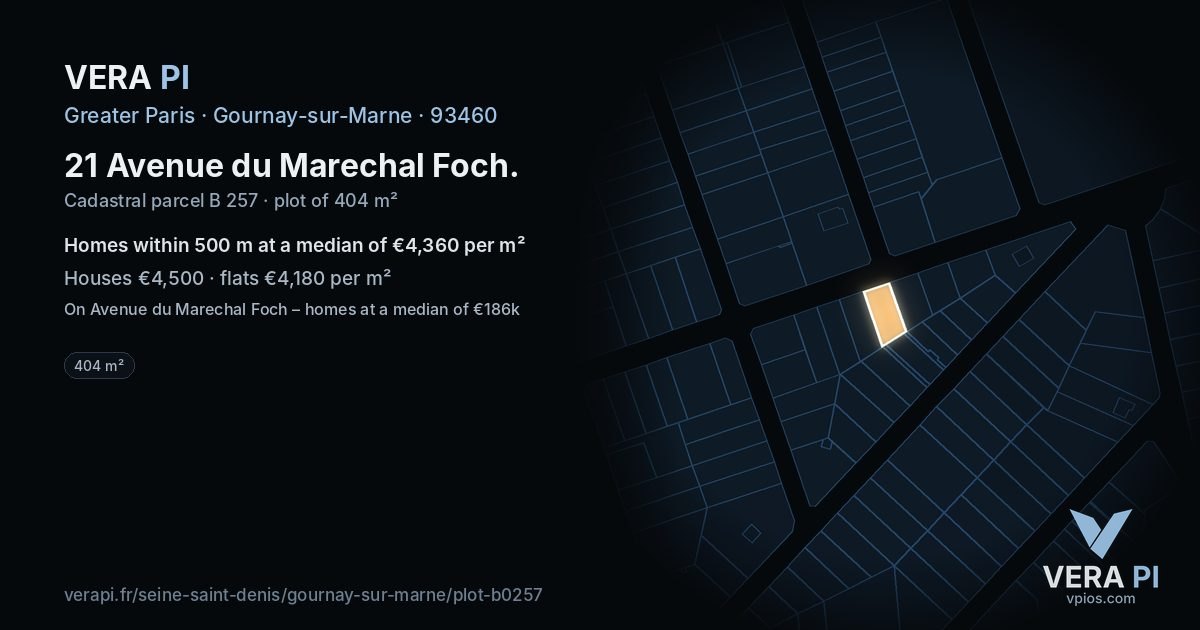 21 Avenue du Marechal Foch, Gournay-sur-Marne at night – the plot lit, the parcels around coloured by the prices near them