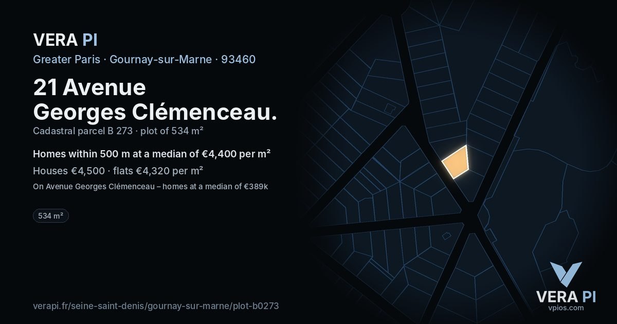21 Avenue Georges Clémenceau, Gournay-sur-Marne at night – the plot lit, the parcels around coloured by the prices near them