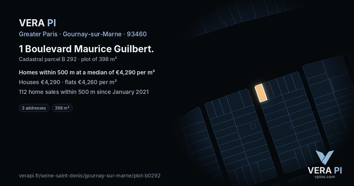 1 Boulevard Maurice Guilbert, Gournay-sur-Marne at night – the plot lit, the parcels around coloured by the prices near them