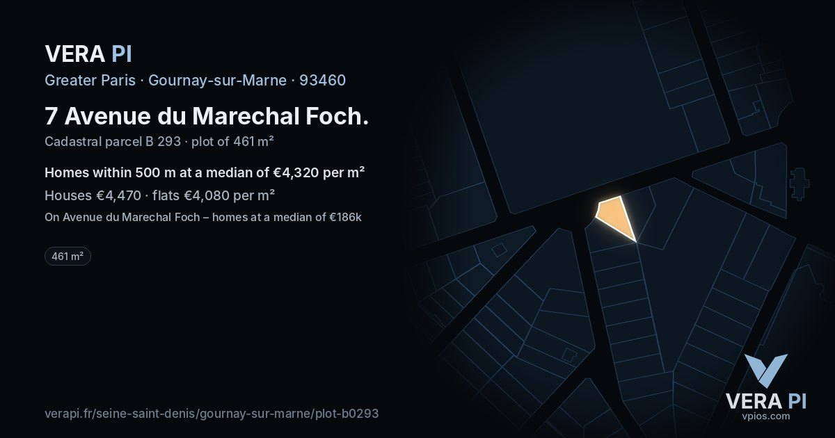 7 Avenue du Marechal Foch, Gournay-sur-Marne at night – the plot lit, the parcels around coloured by the prices near them