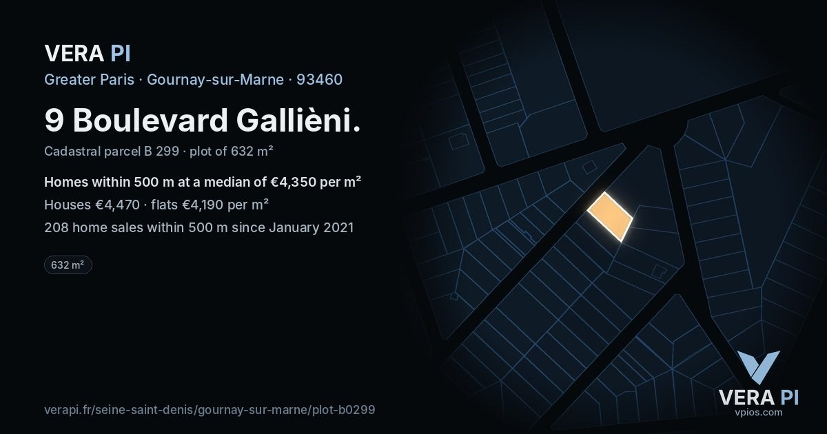 9 Boulevard Gallièni, Gournay-sur-Marne at night – the plot lit, the parcels around coloured by the prices near them