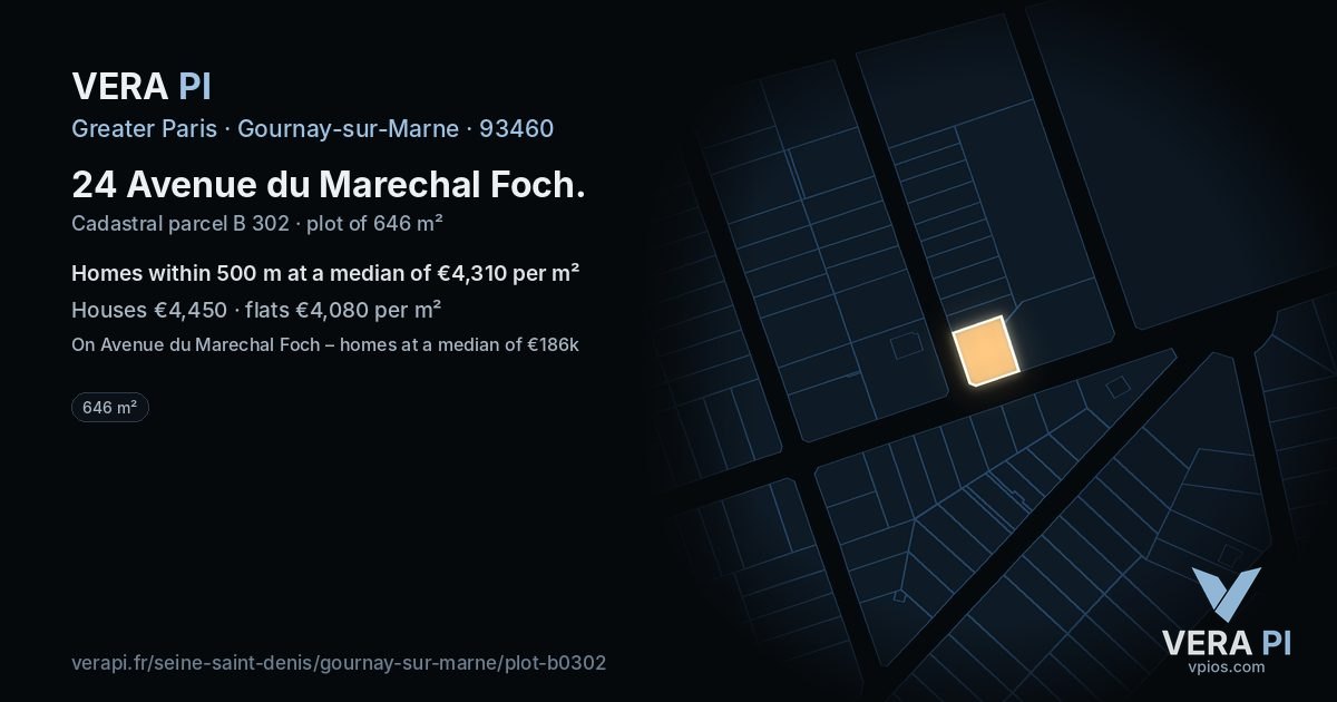 24 Avenue du Marechal Foch, Gournay-sur-Marne at night – the plot lit, the parcels around coloured by the prices near them