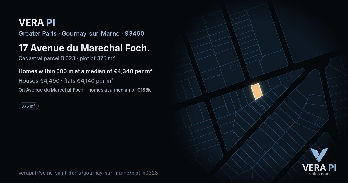 17 Avenue du Marechal Foch, Gournay-sur-Marne at night – the plot lit, the parcels around coloured by the prices near them