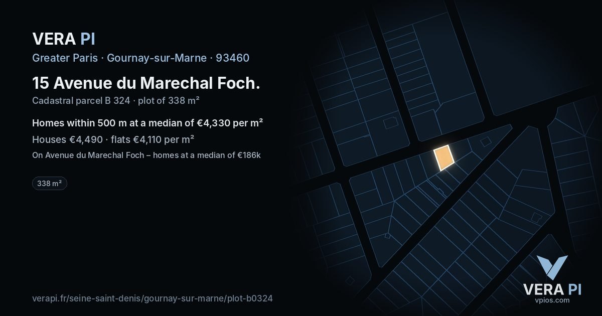 15 Avenue du Marechal Foch, Gournay-sur-Marne at night – the plot lit, the parcels around coloured by the prices near them