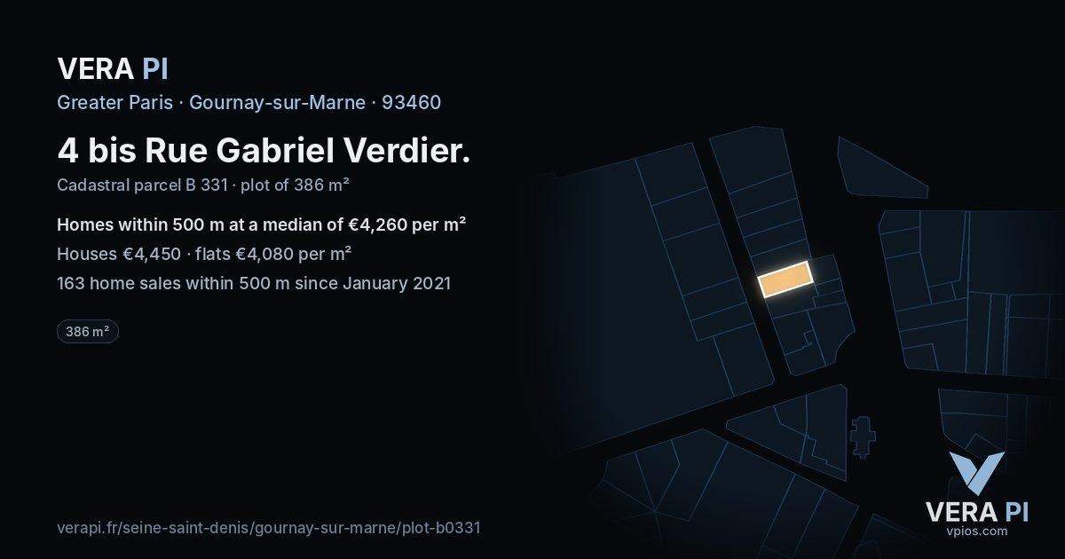 4 bis Rue Gabriel Verdier, Gournay-sur-Marne at night – the plot lit, the parcels around coloured by the prices near them