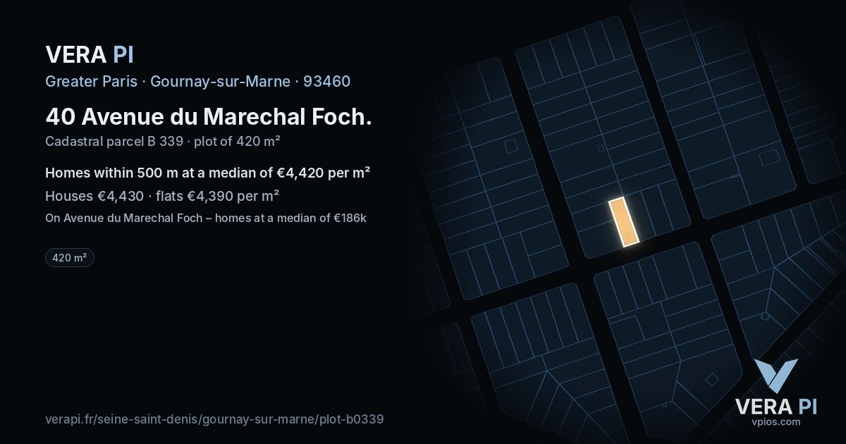 40 Avenue du Marechal Foch, Gournay-sur-Marne at night – the plot lit, the parcels around coloured by the prices near them