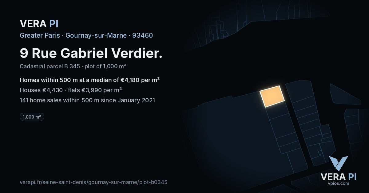 9 Rue Gabriel Verdier, Gournay-sur-Marne at night – the plot lit, the parcels around coloured by the prices near them