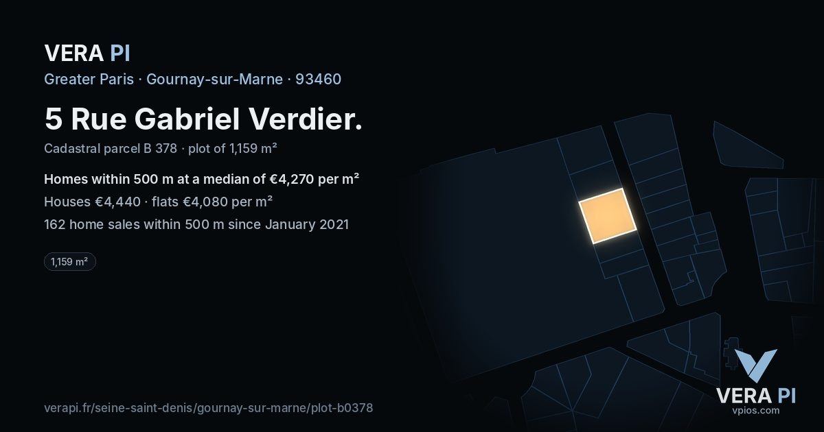 5 Rue Gabriel Verdier, Gournay-sur-Marne at night – the plot lit, the parcels around coloured by the prices near them