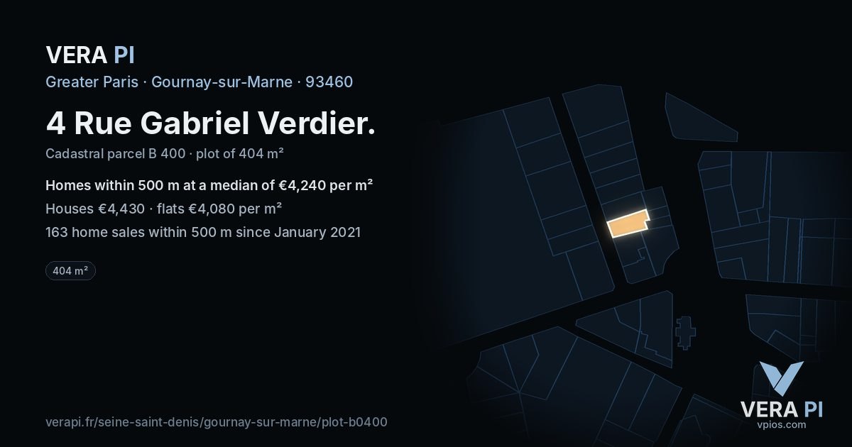 4 Rue Gabriel Verdier, Gournay-sur-Marne at night – the plot lit, the parcels around coloured by the prices near them