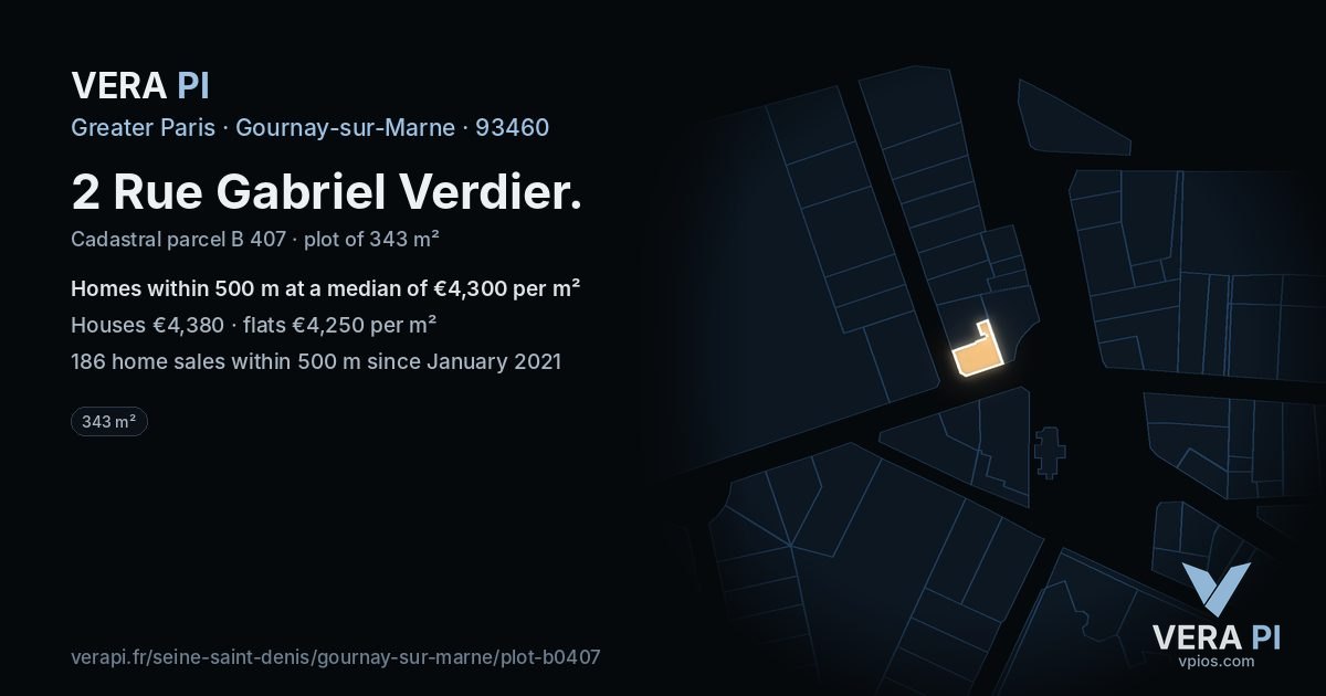 2 Rue Gabriel Verdier, Gournay-sur-Marne at night – the plot lit, the parcels around coloured by the prices near them