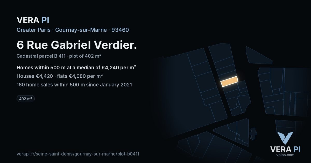 6 Rue Gabriel Verdier, Gournay-sur-Marne at night – the plot lit, the parcels around coloured by the prices near them