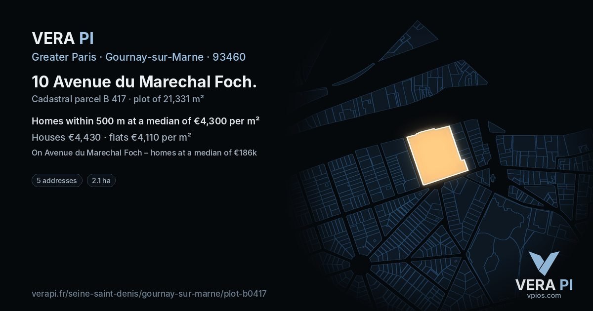 10 Avenue du Marechal Foch, Gournay-sur-Marne at night – the plot lit, the parcels around coloured by the prices near them