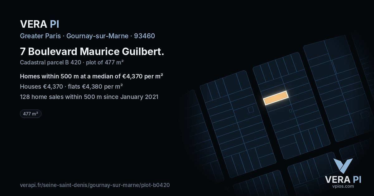 7 Boulevard Maurice Guilbert, Gournay-sur-Marne at night – the plot lit, the parcels around coloured by the prices near them