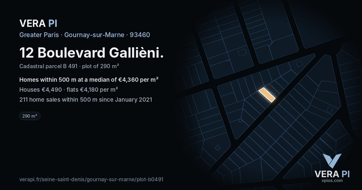 12 Boulevard Gallièni, Gournay-sur-Marne at night – the plot lit, the parcels around coloured by the prices near them