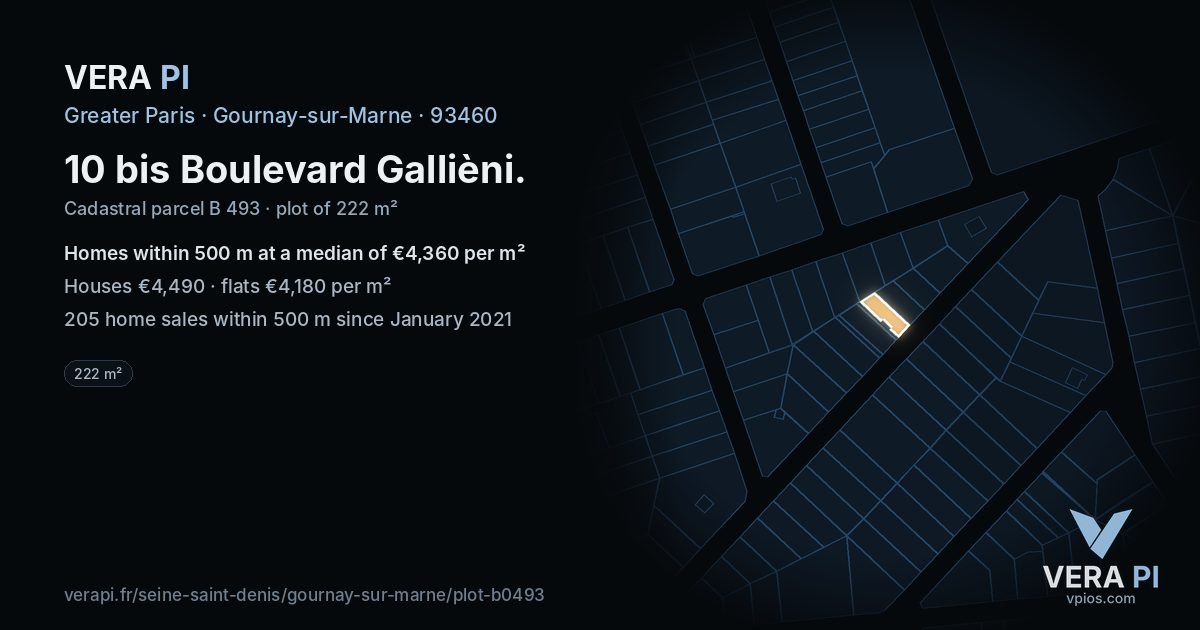 10 bis Boulevard Gallièni, Gournay-sur-Marne at night – the plot lit, the parcels around coloured by the prices near them