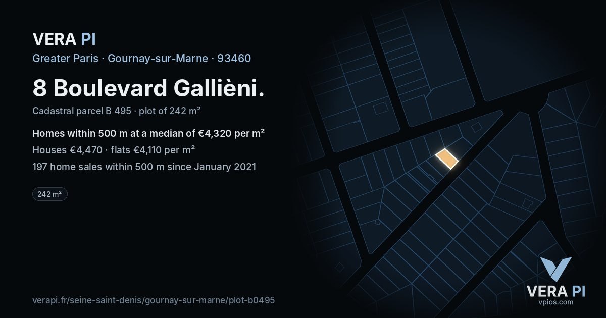 8 Boulevard Gallièni, Gournay-sur-Marne at night – the plot lit, the parcels around coloured by the prices near them