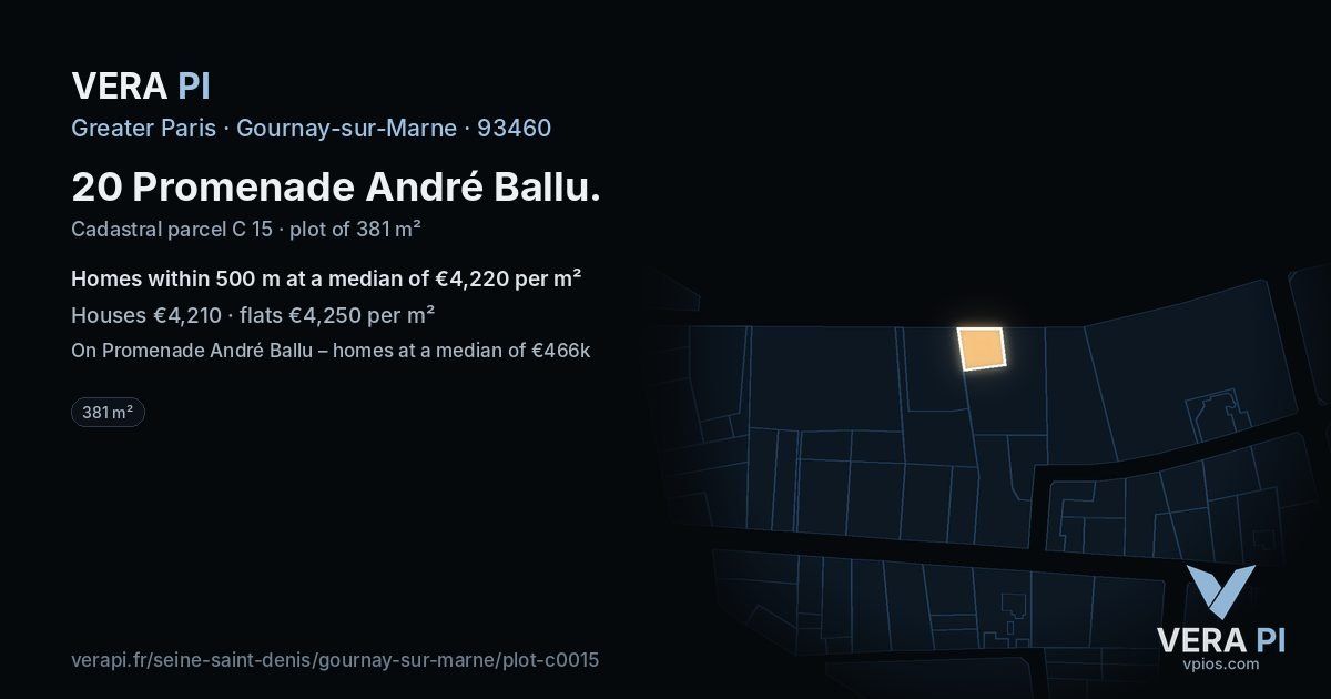 20 Promenade André Ballu, Gournay-sur-Marne at night – the plot lit, the parcels around coloured by the prices near them