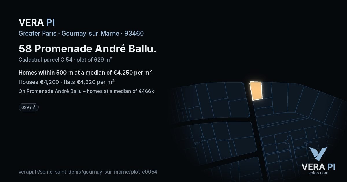 58 Promenade André Ballu, Gournay-sur-Marne at night – the plot lit, the parcels around coloured by the prices near them