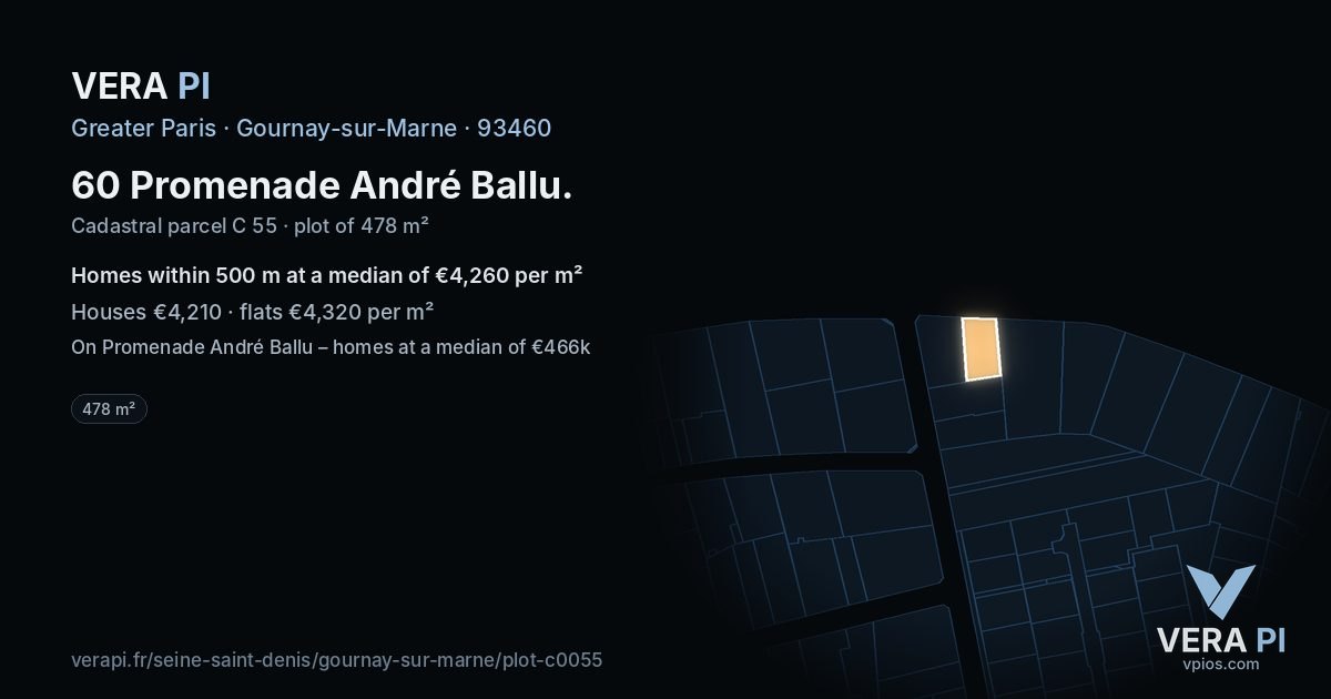 60 Promenade André Ballu, Gournay-sur-Marne at night – the plot lit, the parcels around coloured by the prices near them