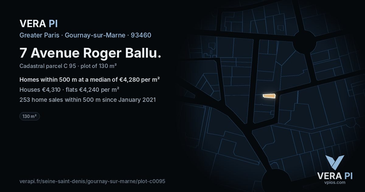 7 Avenue Roger Ballu, Gournay-sur-Marne at night – the plot lit, the parcels around coloured by the prices near them