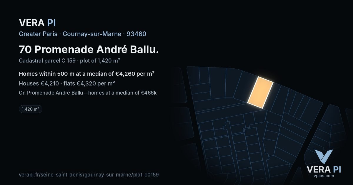70 Promenade André Ballu, Gournay-sur-Marne at night – the plot lit, the parcels around coloured by the prices near them