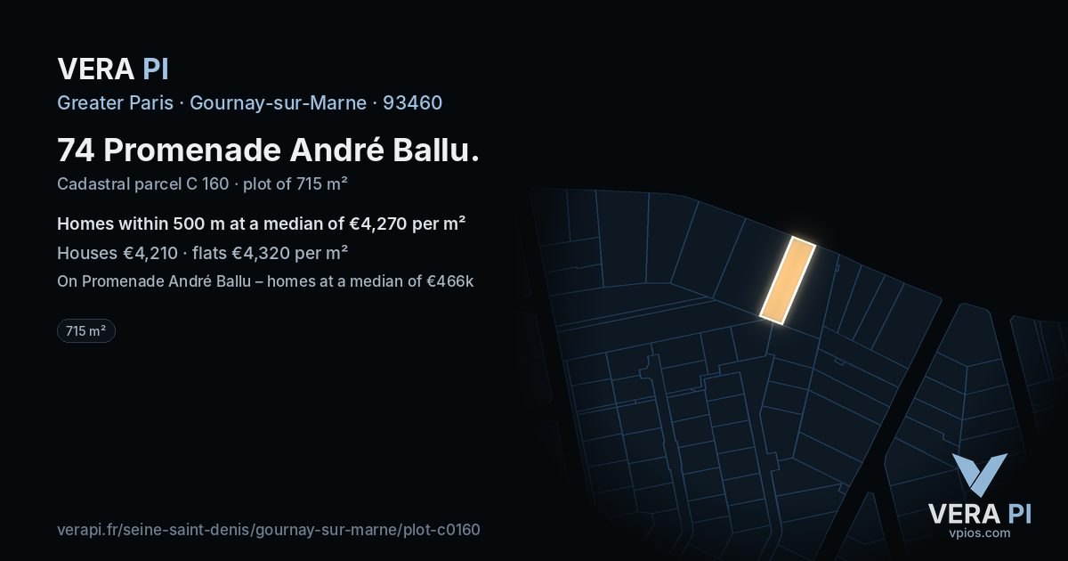 74 Promenade André Ballu, Gournay-sur-Marne at night – the plot lit, the parcels around coloured by the prices near them