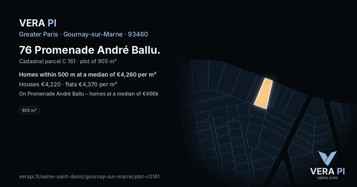 76 Promenade André Ballu, Gournay-sur-Marne at night – the plot lit, the parcels around coloured by the prices near them