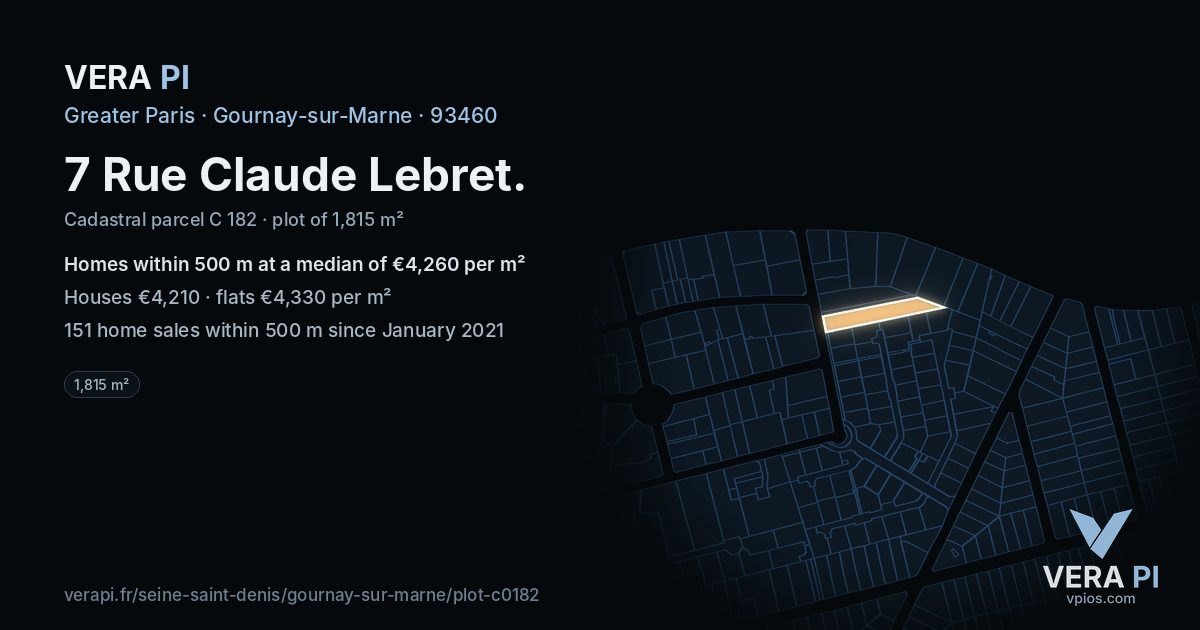 7 Rue Claude Lebret, Gournay-sur-Marne at night – the plot lit, the parcels around coloured by the prices near them