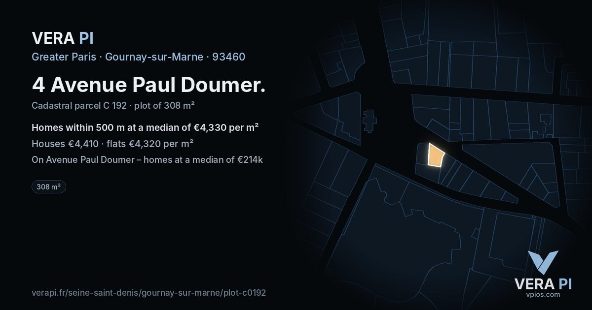 4 Avenue Paul Doumer, Gournay-sur-Marne at night – the plot lit, the parcels around coloured by the prices near them