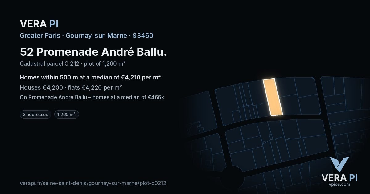 52 Promenade André Ballu, Gournay-sur-Marne at night – the plot lit, the parcels around coloured by the prices near them