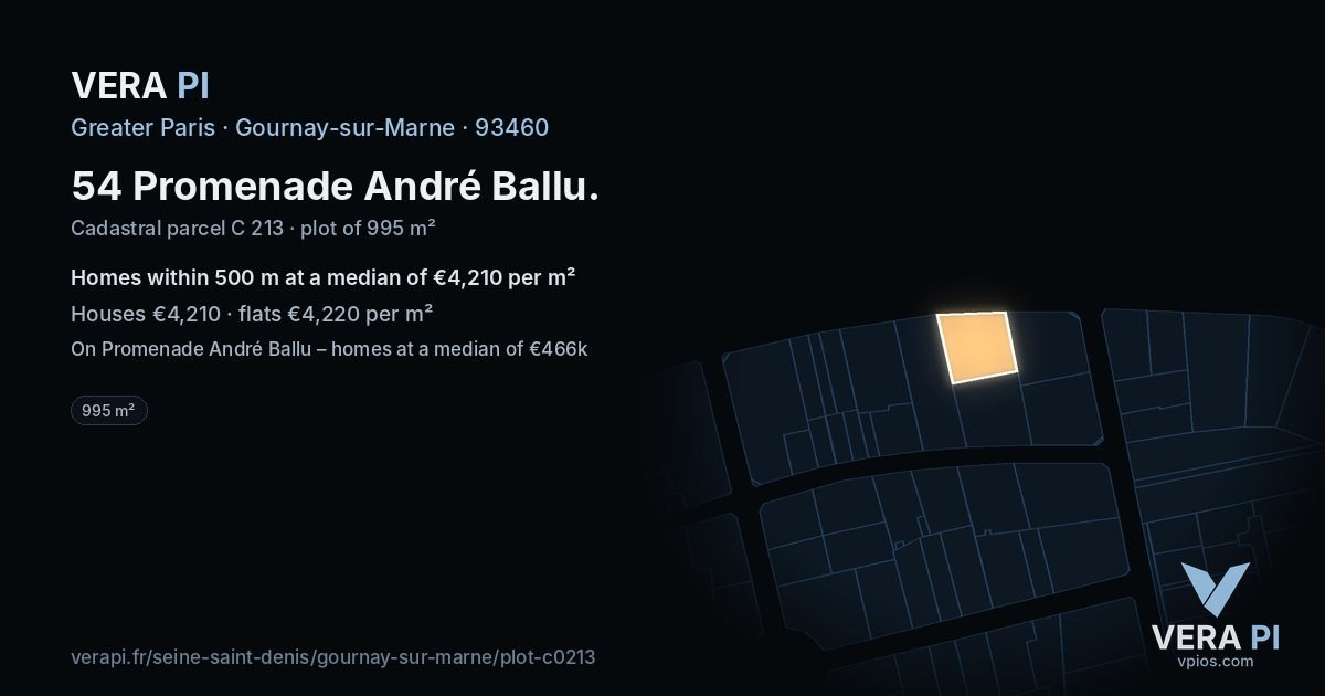 54 Promenade André Ballu, Gournay-sur-Marne at night – the plot lit, the parcels around coloured by the prices near them