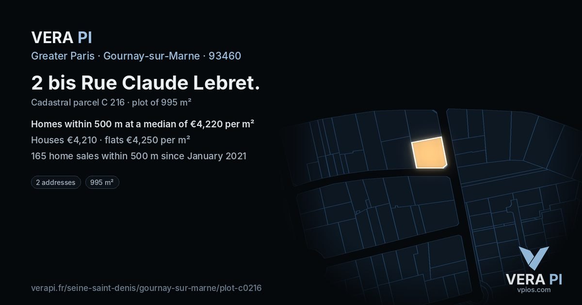2 bis Rue Claude Lebret, Gournay-sur-Marne at night – the plot lit, the parcels around coloured by the prices near them