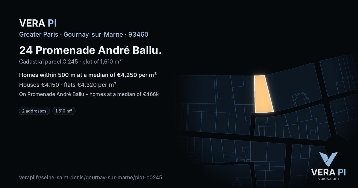 24 Promenade André Ballu, Gournay-sur-Marne at night – the plot lit, the parcels around coloured by the prices near them