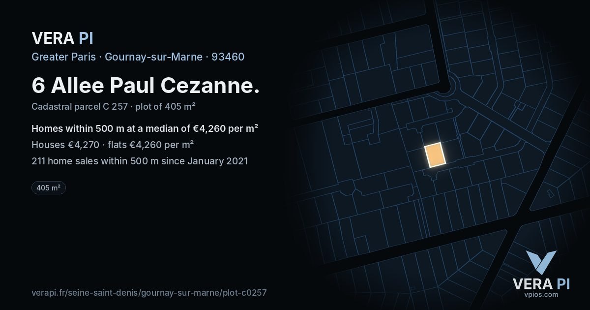 6 Allee Paul Cezanne, Gournay-sur-Marne at night – the plot lit, the parcels around coloured by the prices near them