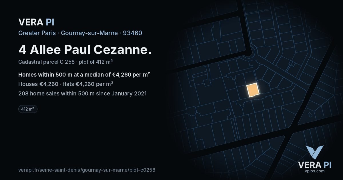 4 Allee Paul Cezanne, Gournay-sur-Marne at night – the plot lit, the parcels around coloured by the prices near them