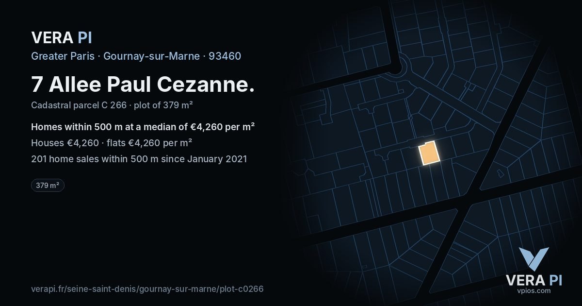 7 Allee Paul Cezanne, Gournay-sur-Marne at night – the plot lit, the parcels around coloured by the prices near them