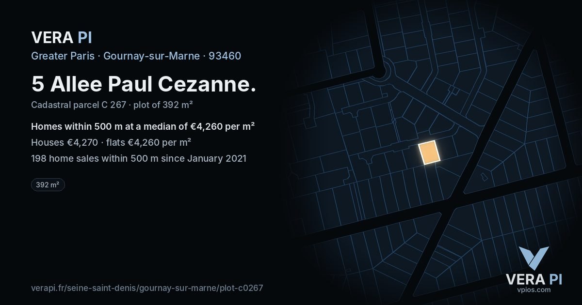 5 Allee Paul Cezanne, Gournay-sur-Marne at night – the plot lit, the parcels around coloured by the prices near them