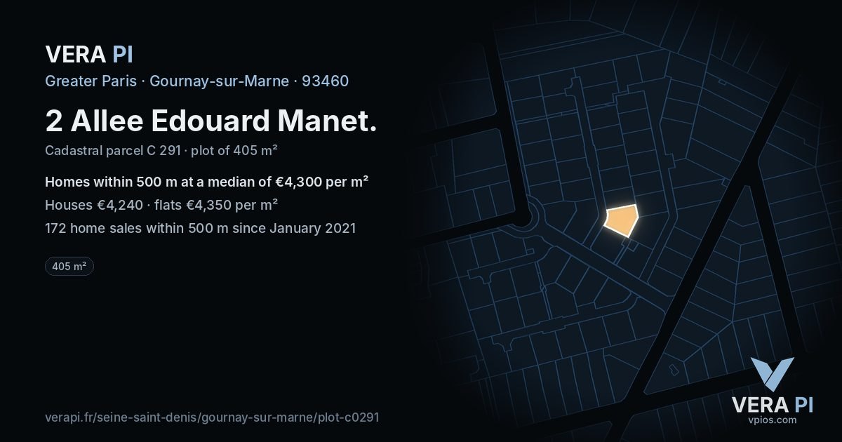 2 Allee Edouard Manet, Gournay-sur-Marne at night – the plot lit, the parcels around coloured by the prices near them